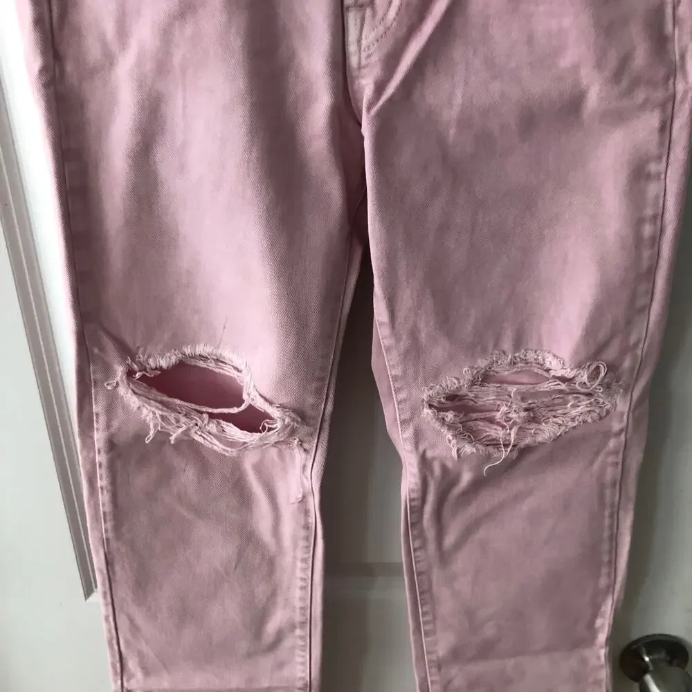 3x1 NYC size 24 Women's distressed straight leg jeans Mineral Rose Pink $367